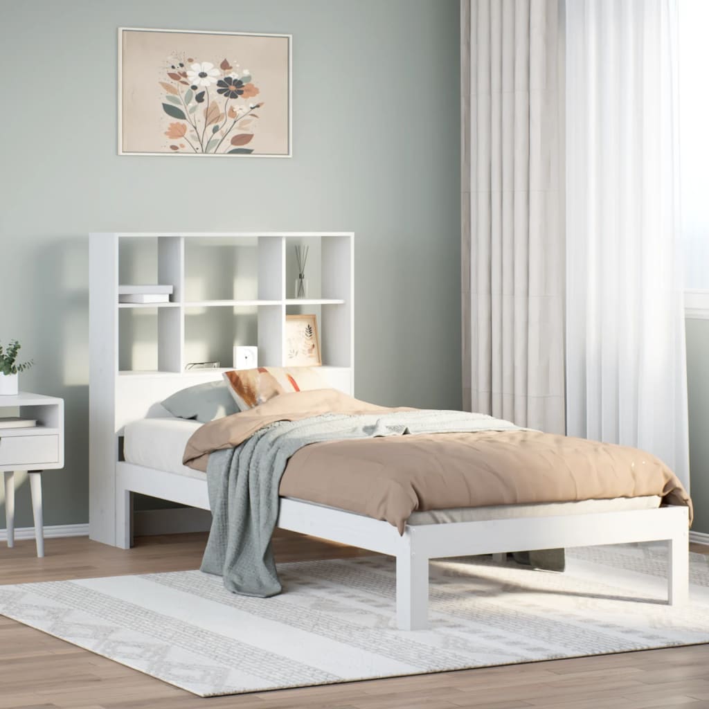 Lit en bois massif avec étagère sans matelas pin blanc 90x200 cm