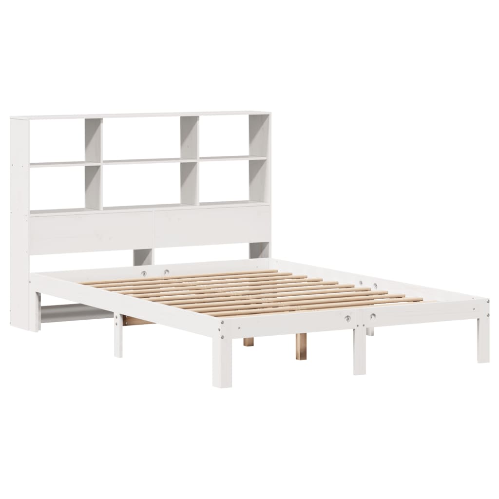 Lit en bois massif avec étagère sans matelas blanc 140x200 cm pin