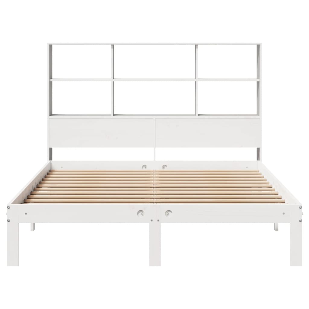 Lit en bois massif avec étagère sans matelas blanc 140x200 cm pin