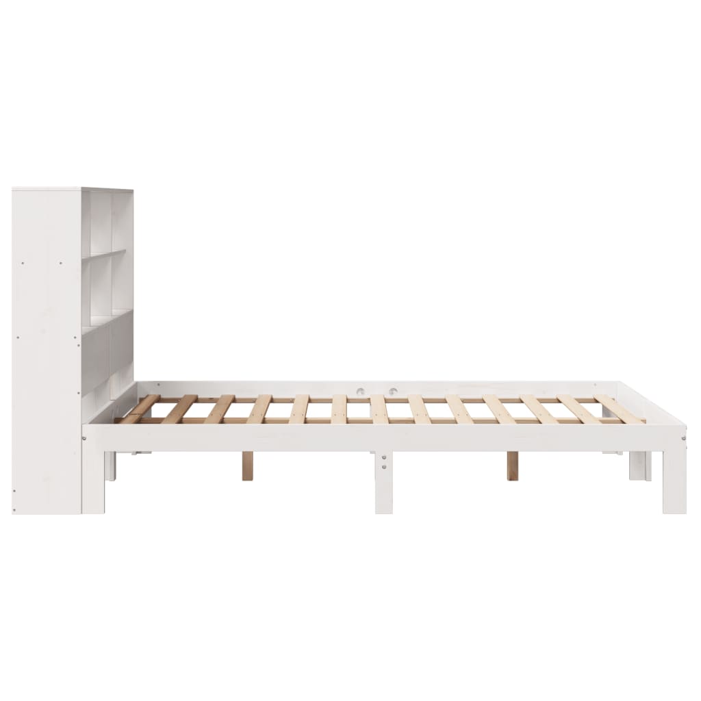 Lit en bois massif avec étagère sans matelas blanc 140x200 cm pin