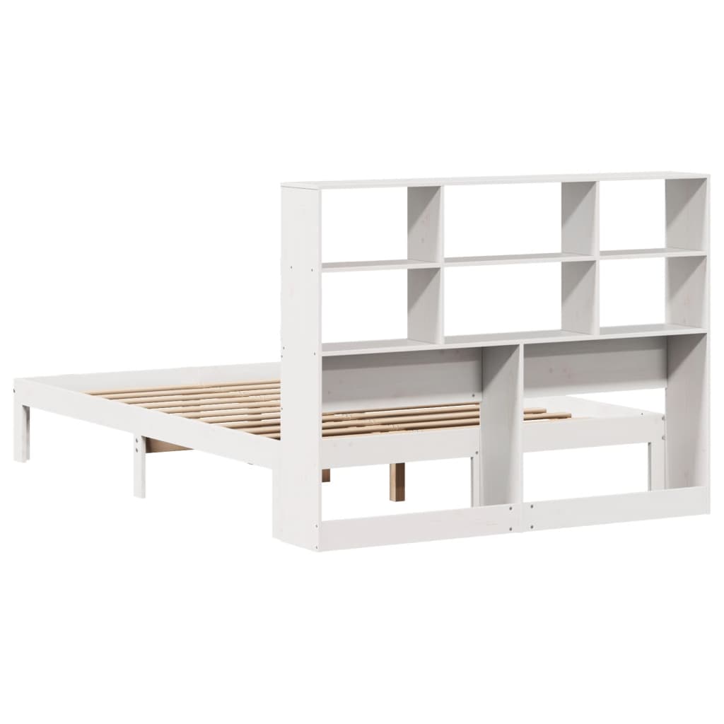 Lit en bois massif avec étagère sans matelas blanc 140x200 cm pin