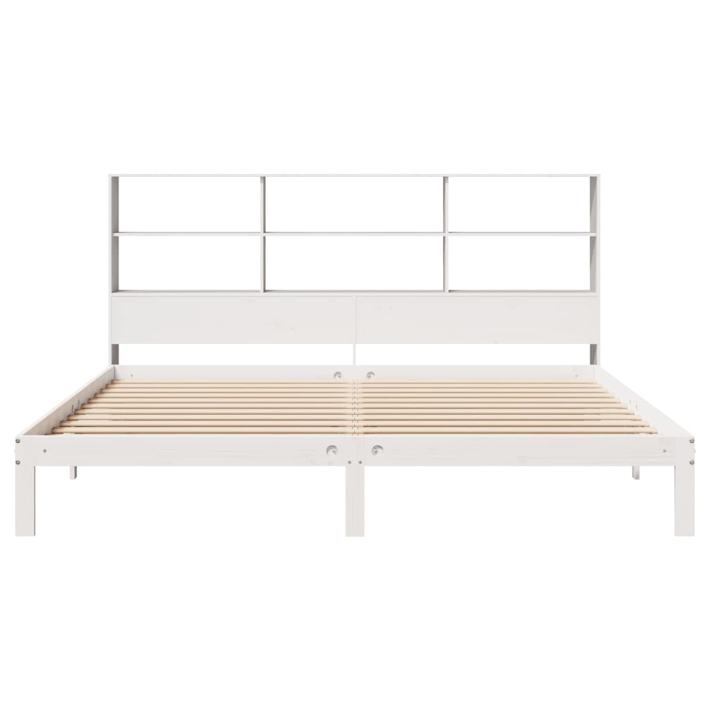 Lit en bois massif avec étagère sans matelas blanc 180x200 cm pin