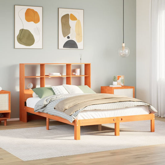 Lit en bois massif avec étagère sans matelas ciré marron 120x190 cm