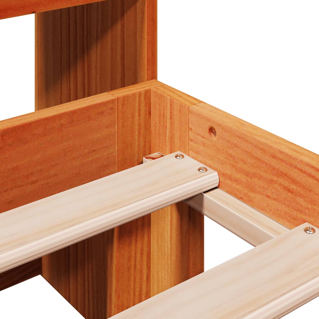 Solid wood bed with shelf without mattress, wax brown, 140x200 cm