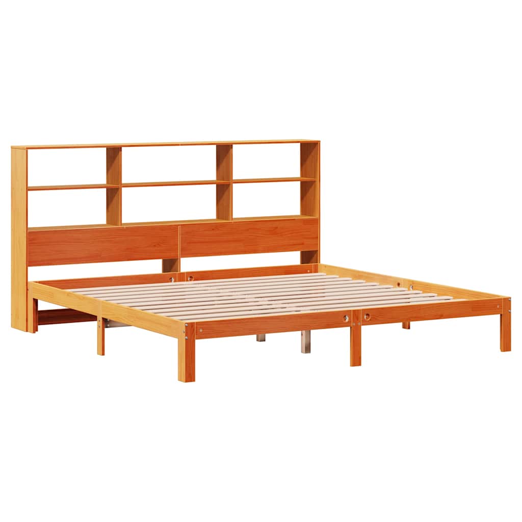 Lit en bois massif avec étagère sans matelas, marron ciré, 180x200 cm