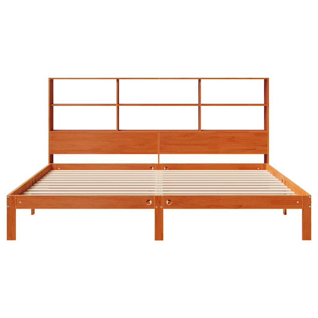 Lit en bois massif avec étagère sans matelas, marron ciré, 180x200 cm