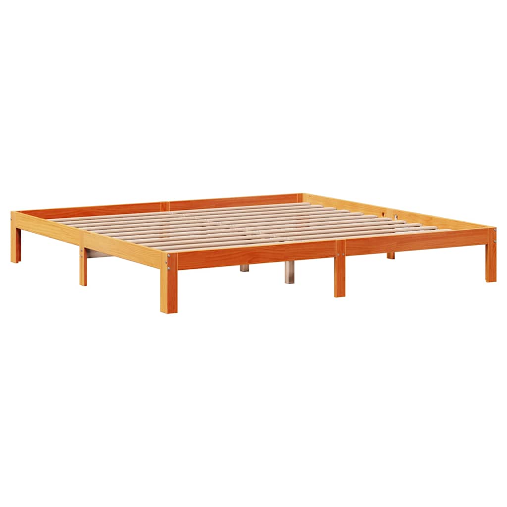 Lit en bois massif avec étagère sans matelas, marron ciré, 180x200 cm
