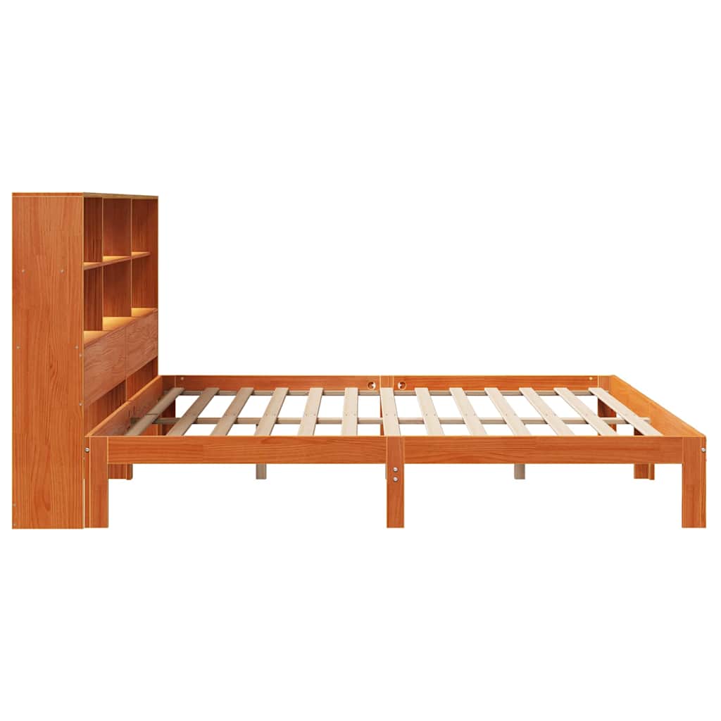 Lit en bois massif avec étagère sans matelas, marron ciré, 180x200 cm