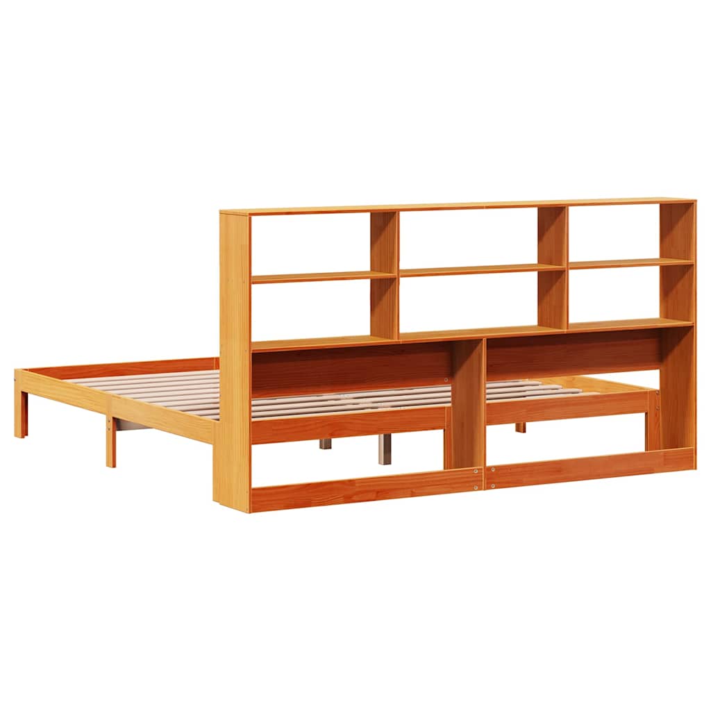 Lit en bois massif avec étagère sans matelas, marron ciré, 180x200 cm