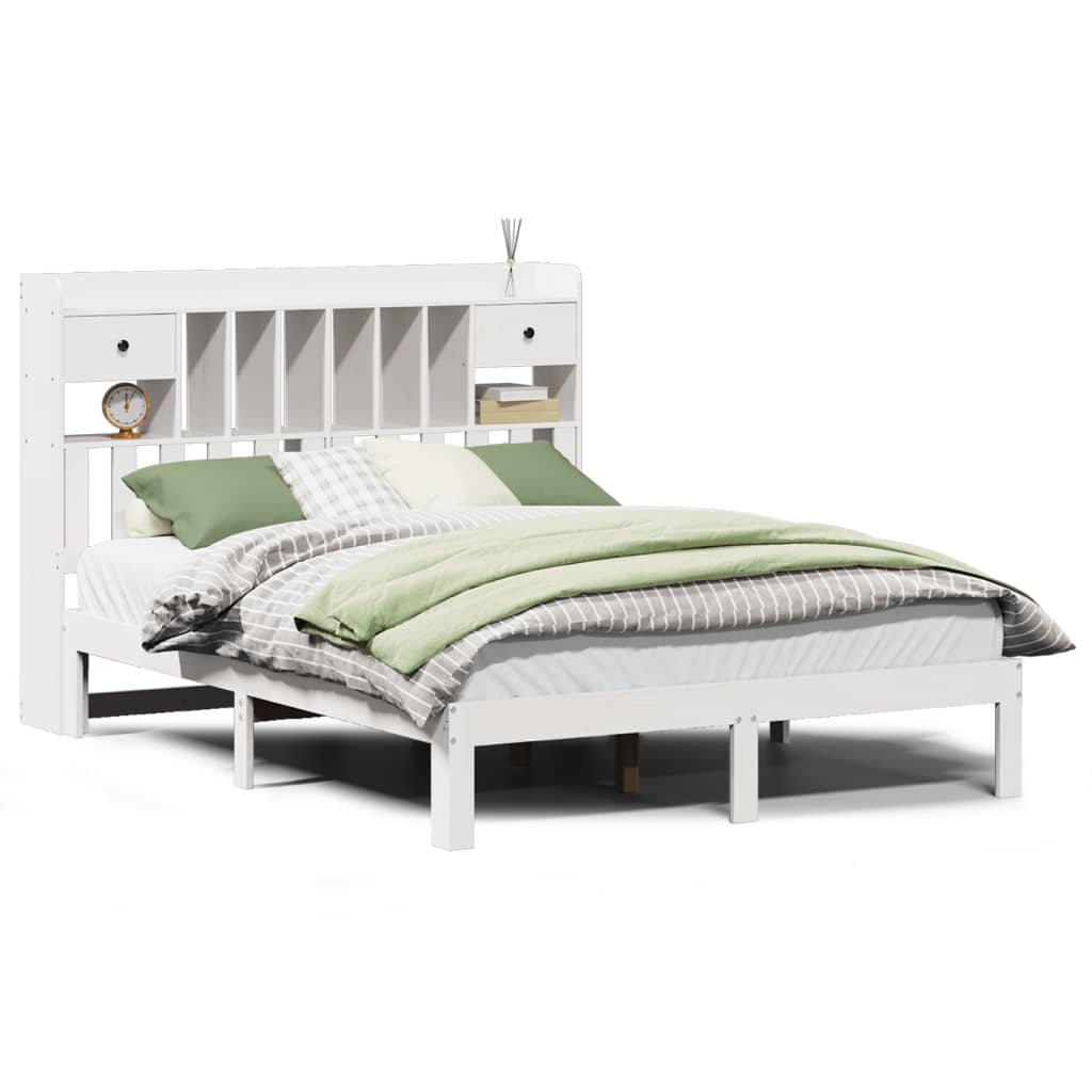Lit en bois massif avec étagère sans matelas blanc 135x190 cm pin