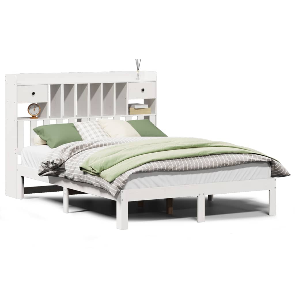 Lit en bois massif avec étagère sans matelas blanc 140x190 cm pin