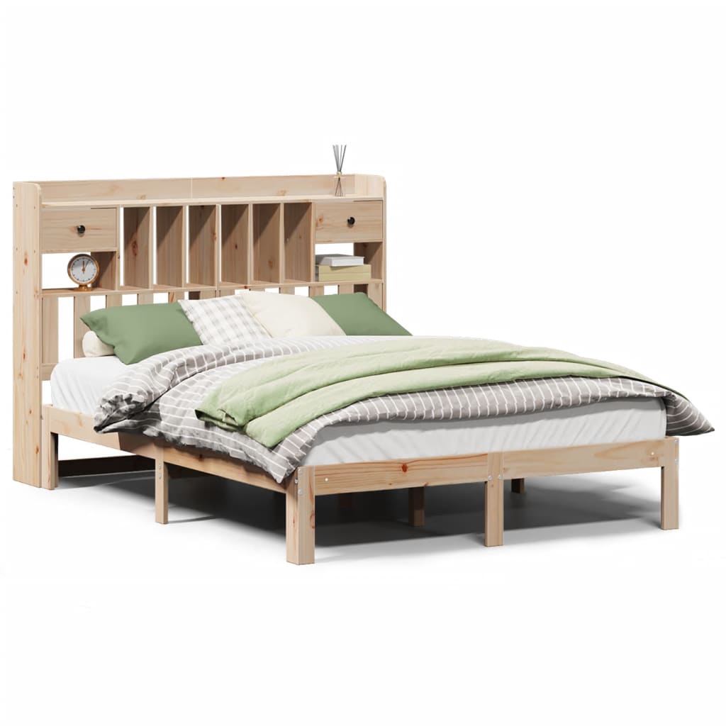 Lit en bois massif avec étagère sans matelas 140x200 cm pin