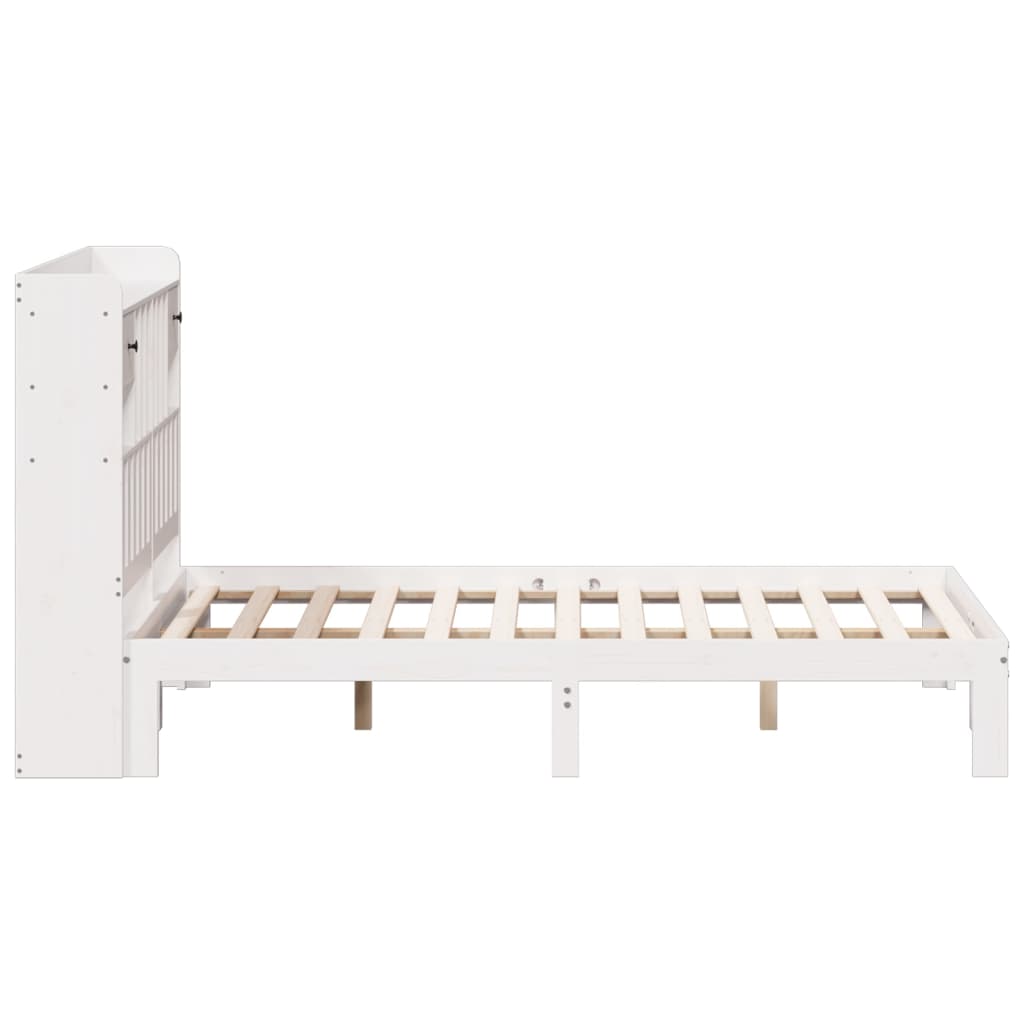 Lit en bois massif avec étagère sans matelas blanc 150x200 cm pin