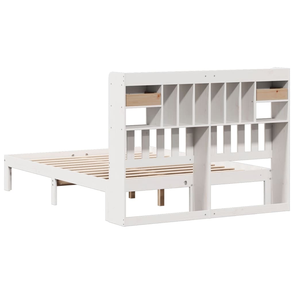 Lit en bois massif avec étagère sans matelas blanc 150x200 cm pin