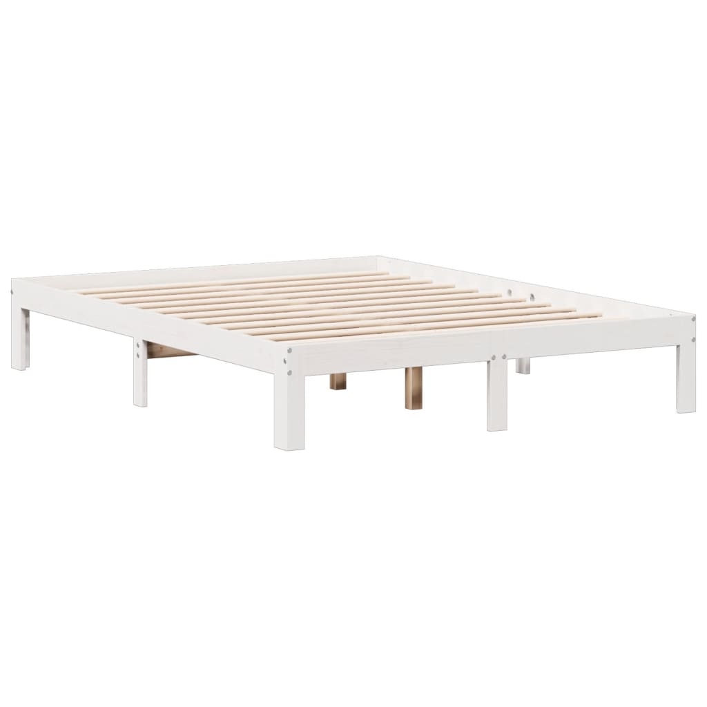 Lit en bois massif avec étagère sans matelas blanc 150x200 cm pin