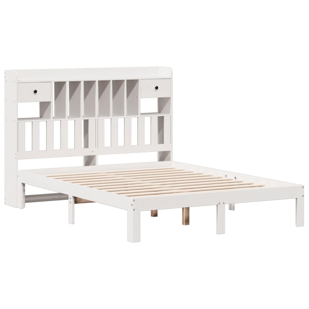 Lit en bois massif avec étagère sans matelas blanc 160x200 cm pin