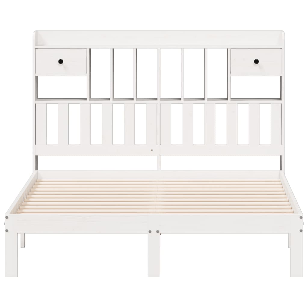 Lit en bois massif avec étagère sans matelas blanc 160x200 cm pin