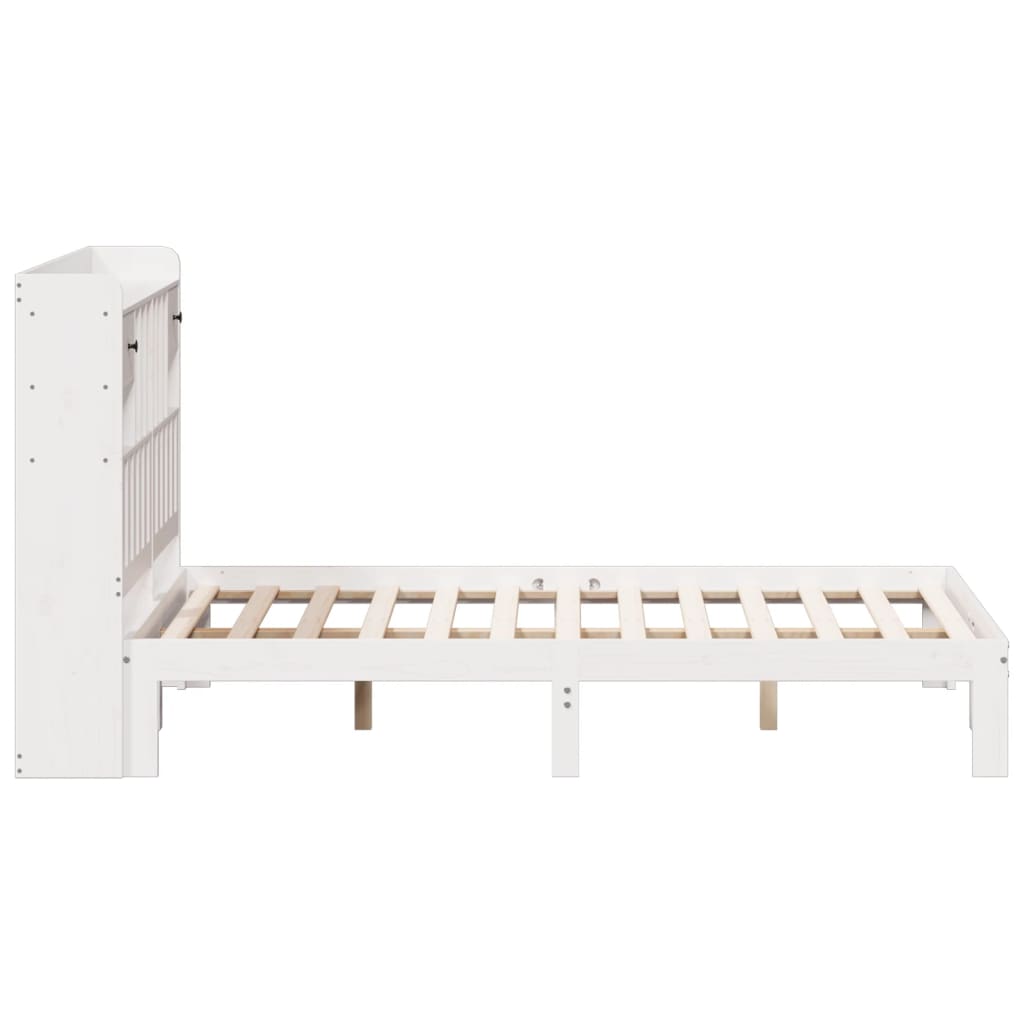 Lit en bois massif avec étagère sans matelas blanc 160x200 cm pin