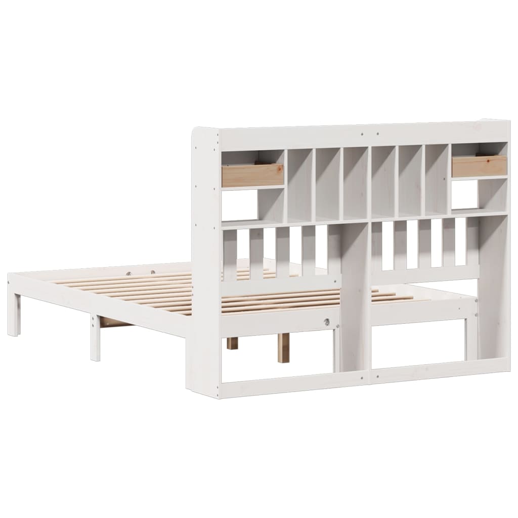 Lit en bois massif avec étagère sans matelas blanc 160x200 cm pin