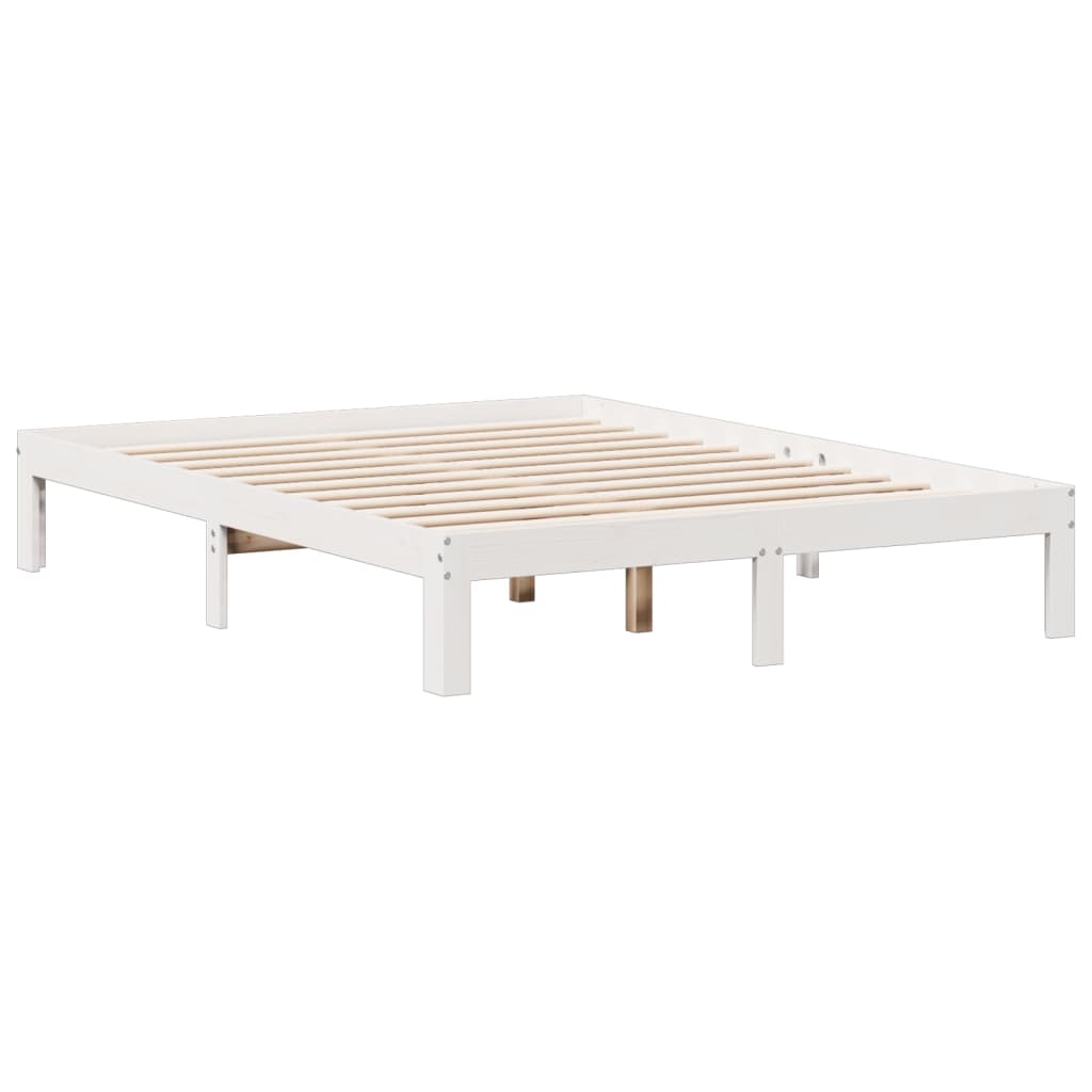 Lit en bois massif avec étagère sans matelas blanc 160x200 cm pin