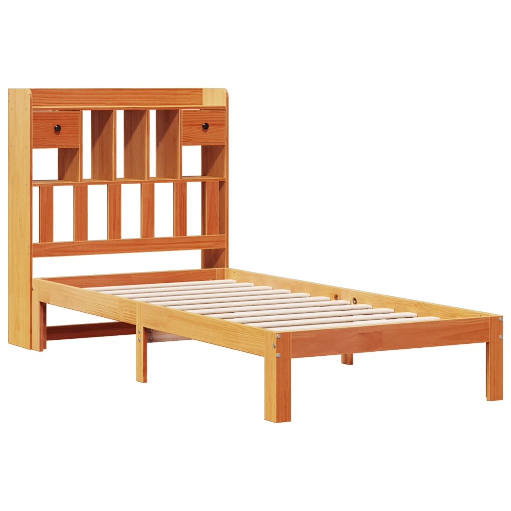 Lit en bois massif avec étagère sans matelas ciré marron 75x190 cm