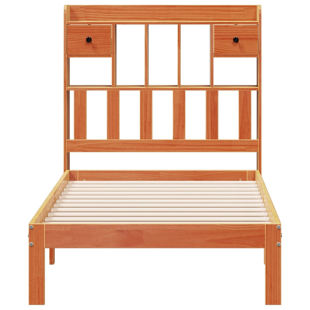 Lit en bois massif avec étagère sans matelas ciré marron 75x190 cm