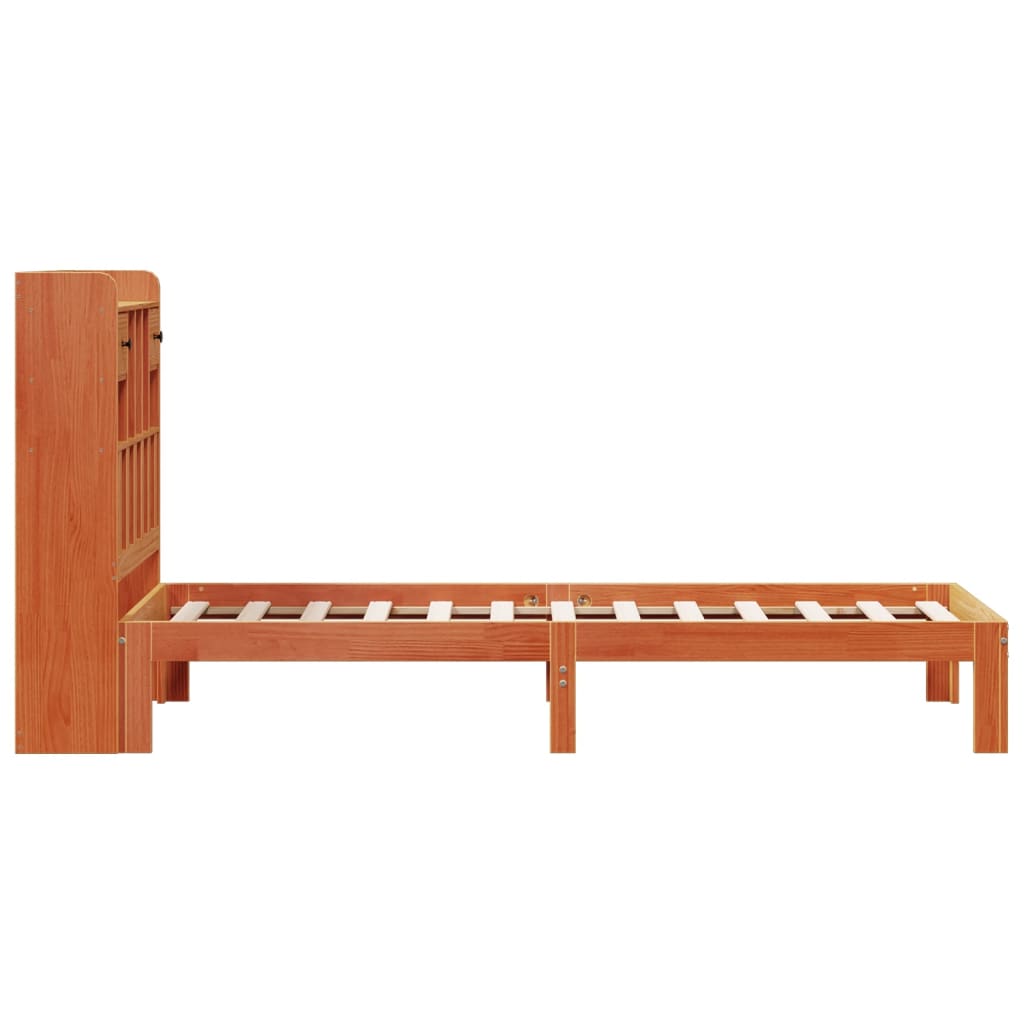 Lit en bois massif avec étagère sans matelas ciré marron 75x190 cm