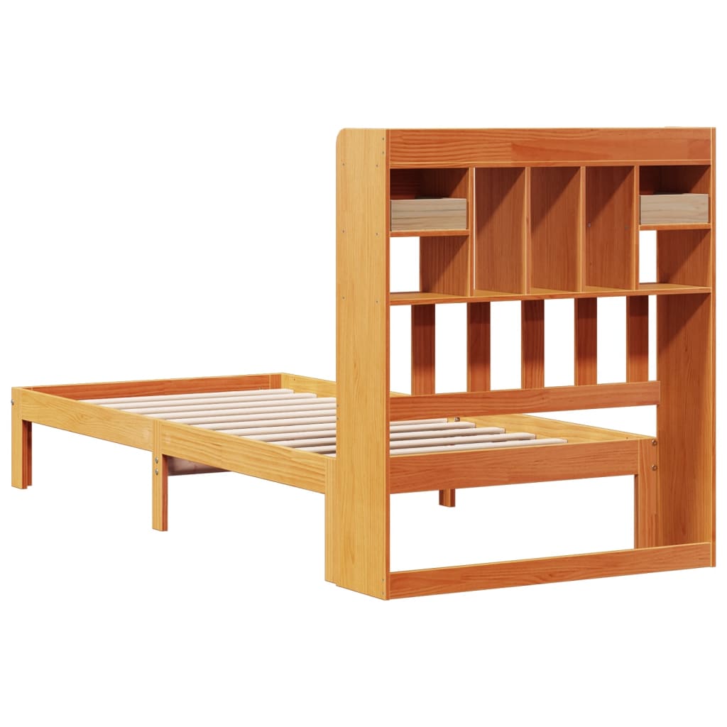 Lit en bois massif avec étagère sans matelas ciré marron 75x190 cm