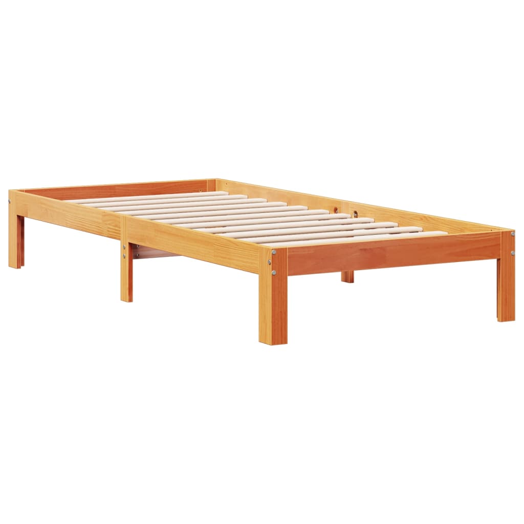 Lit en bois massif avec étagère sans matelas ciré marron 75x190 cm