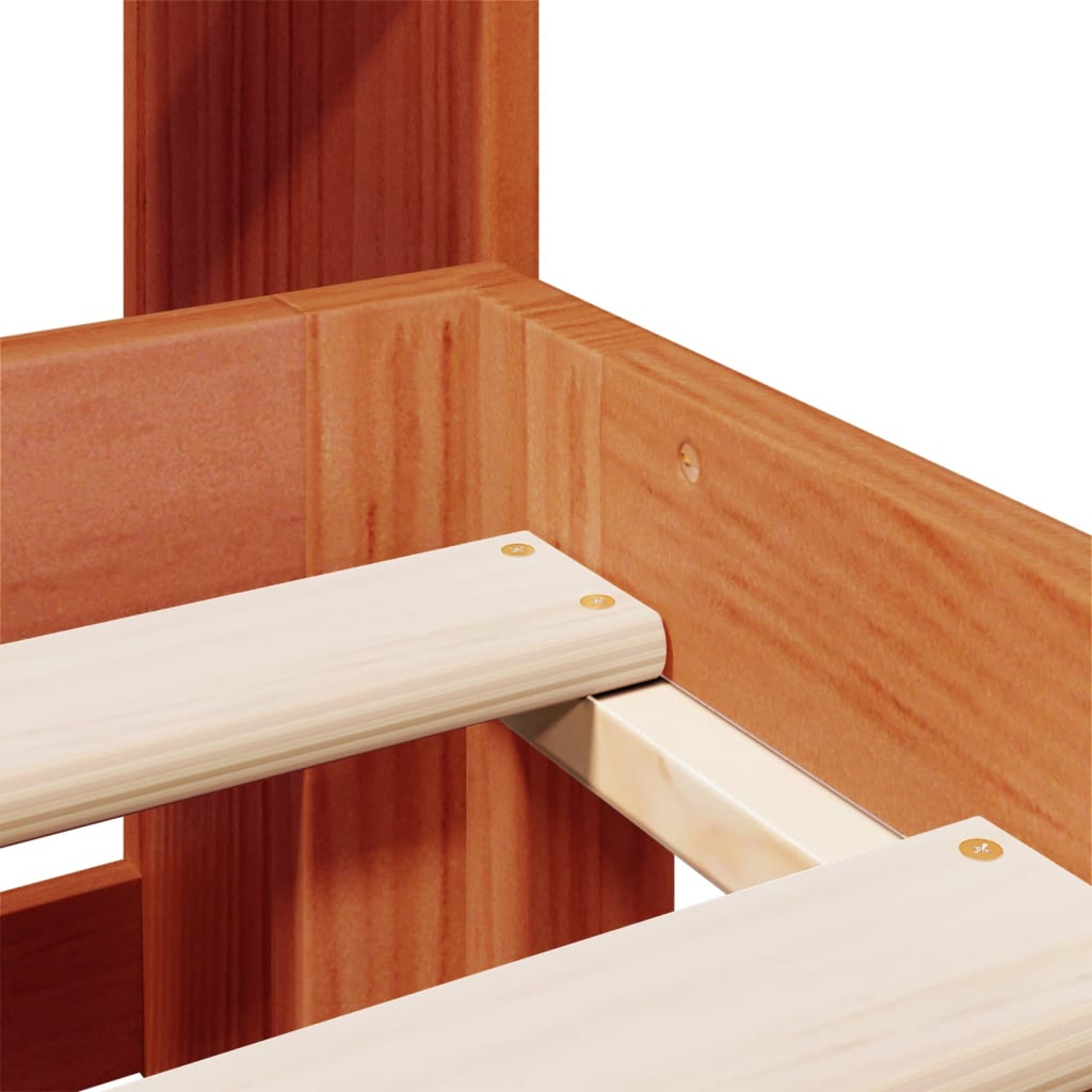 Solid wood bed with shelf without mattress, wax brown, 140x200 cm