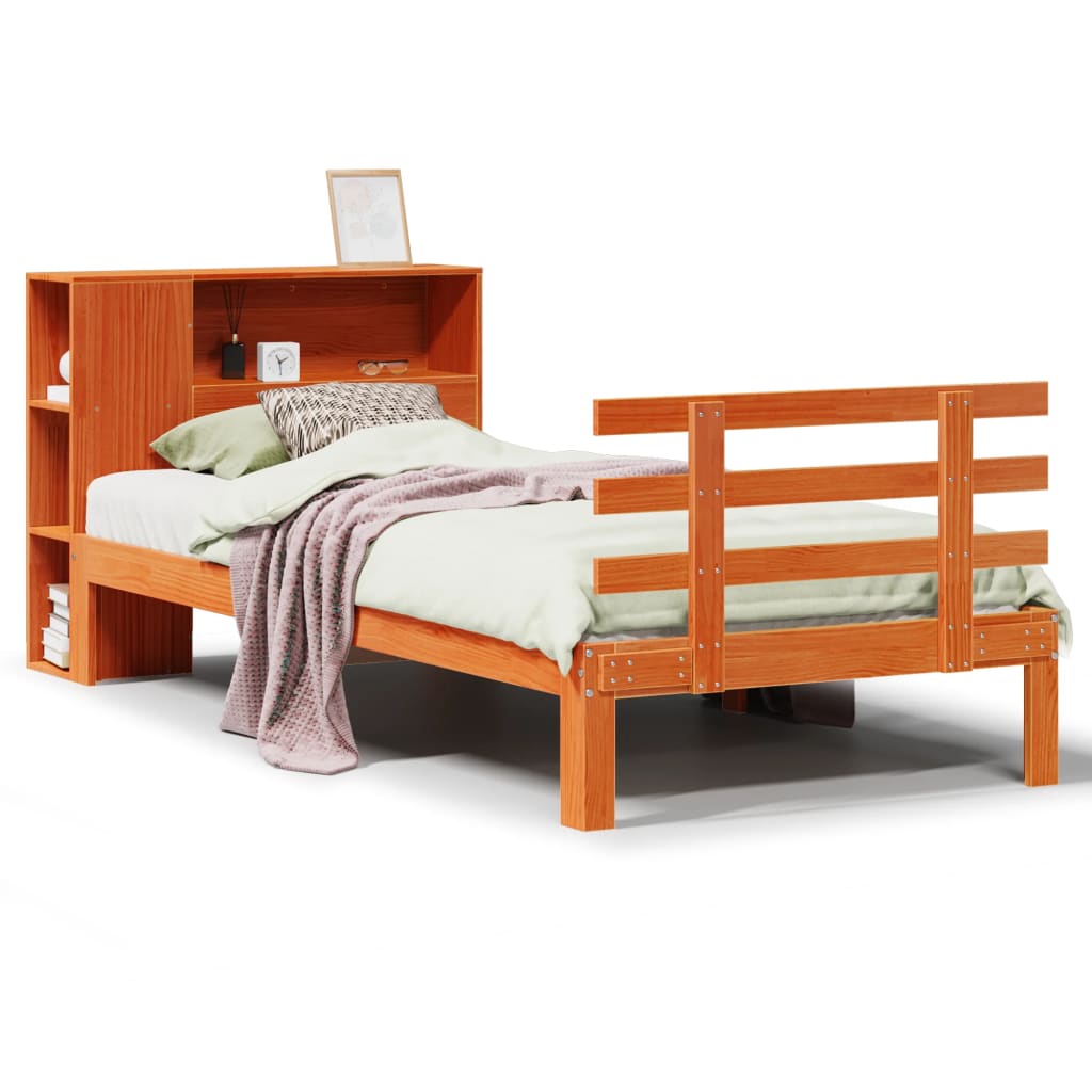 Massivholzbett mit Regal ohne Matratze Wachsbraun 100x200 cm