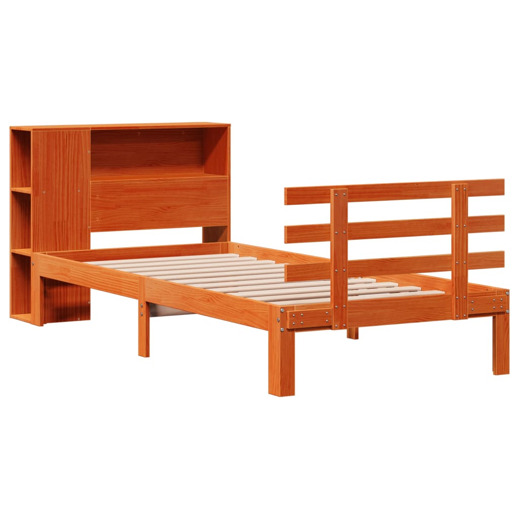 Massivholzbett mit Regal ohne Matratze Wachsbraun 100x200 cm