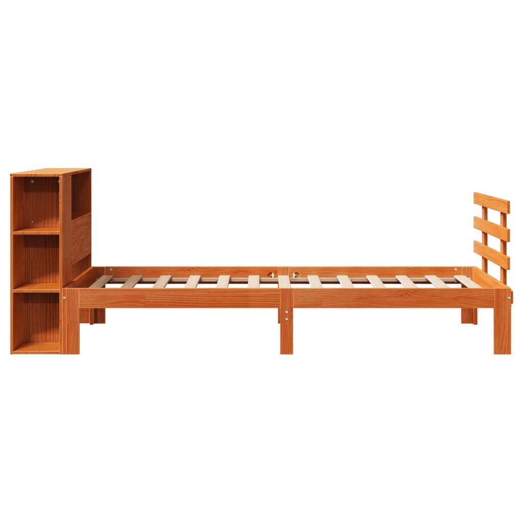 Massivholzbett mit Regal ohne Matratze Wachsbraun 100x200 cm