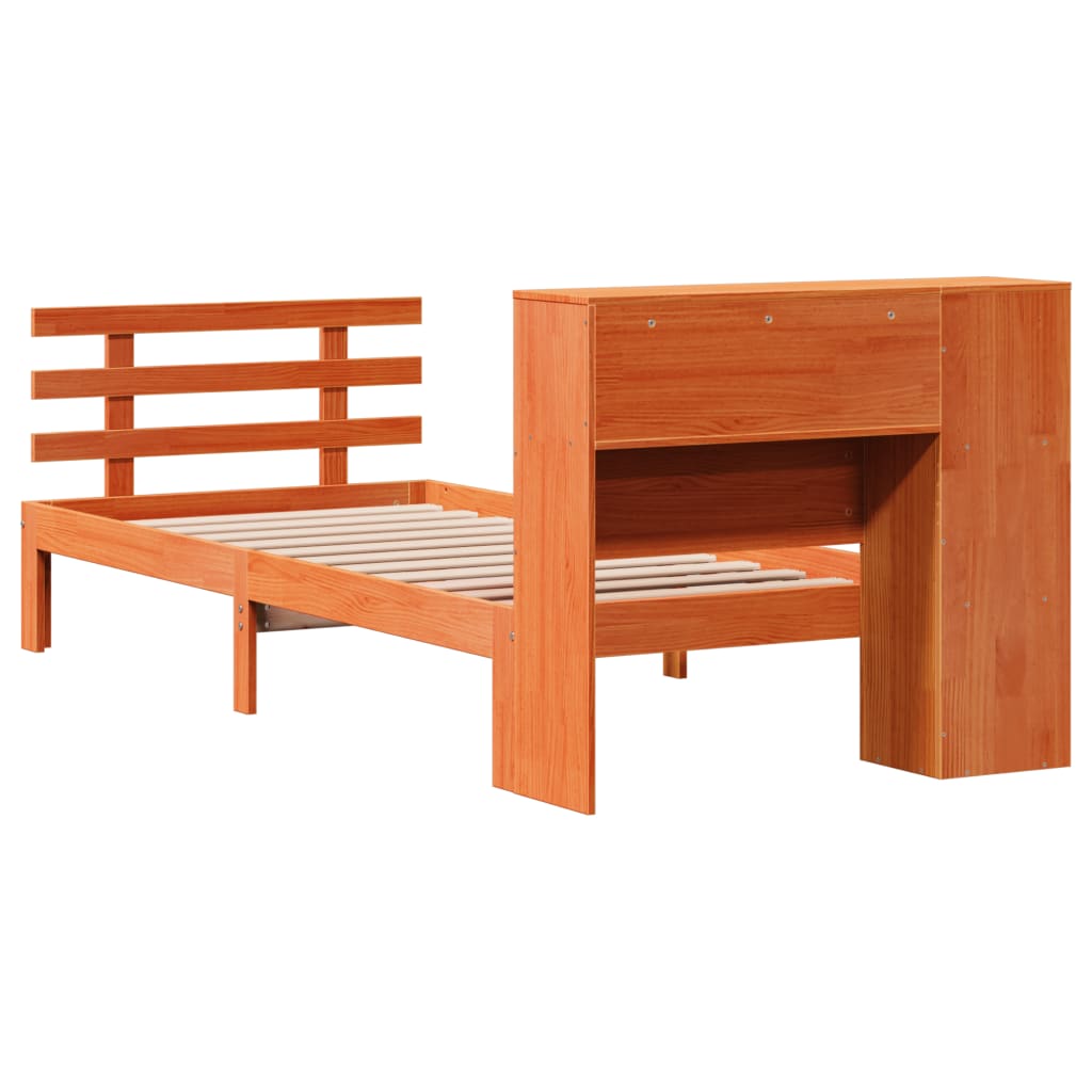 Massivholzbett mit Regal ohne Matratze Wachsbraun 100x200 cm