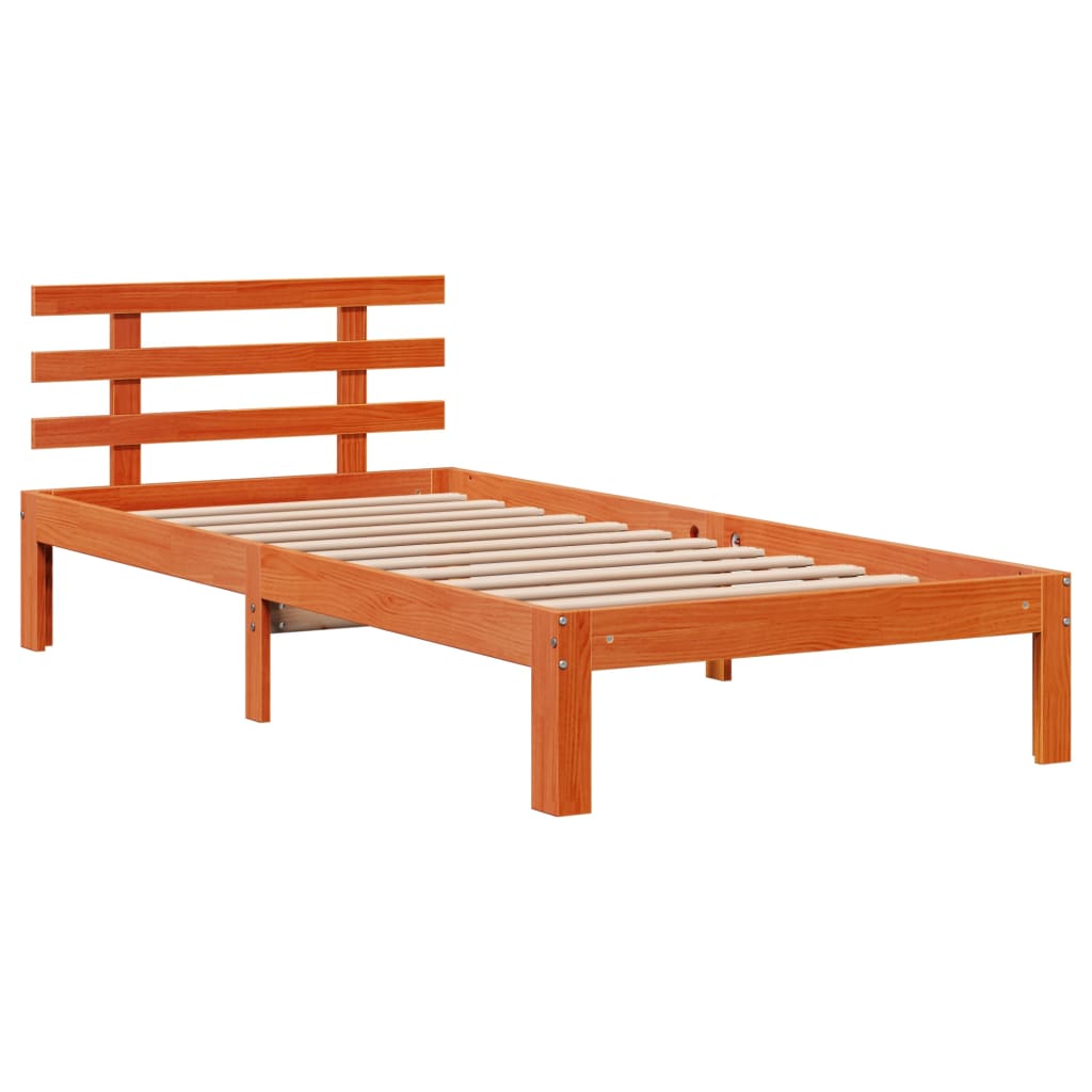 Massivholzbett mit Regal ohne Matratze Wachsbraun 100x200 cm