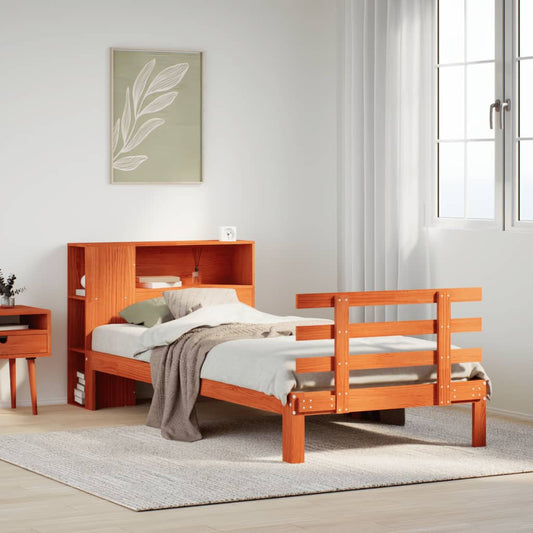 Massivholzbett mit Regal ohne Matratze Wachsbraun 100x200 cm