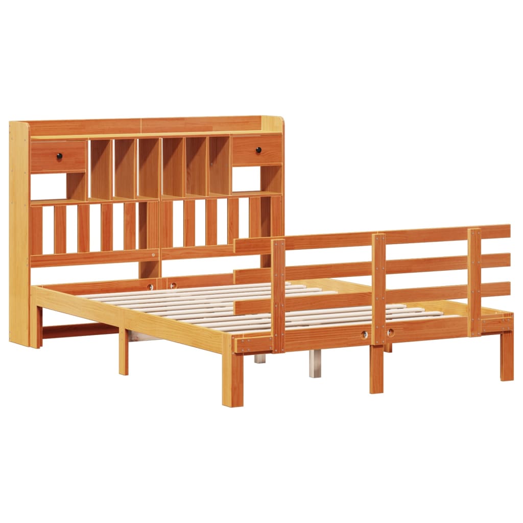 Massivholzbett mit Regal ohne Matratze Wachsbraun 140x190 cm