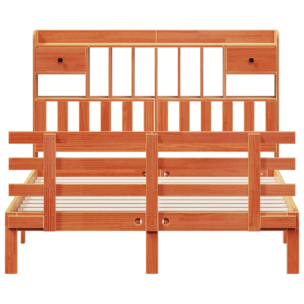 Massivholzbett mit Regal ohne Matratze Wachsbraun 140x190 cm