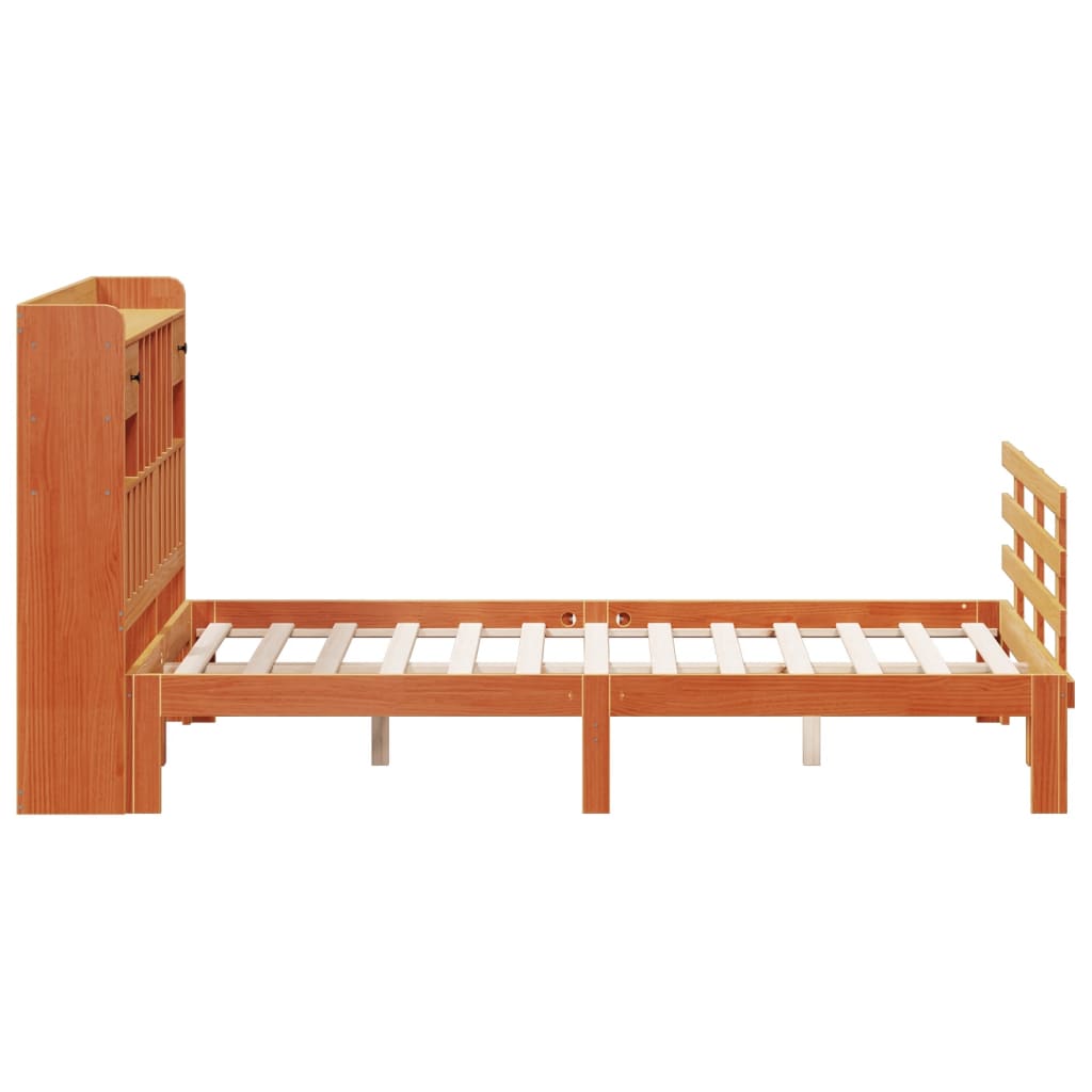 Massivholzbett mit Regal ohne Matratze Wachsbraun 140x190 cm