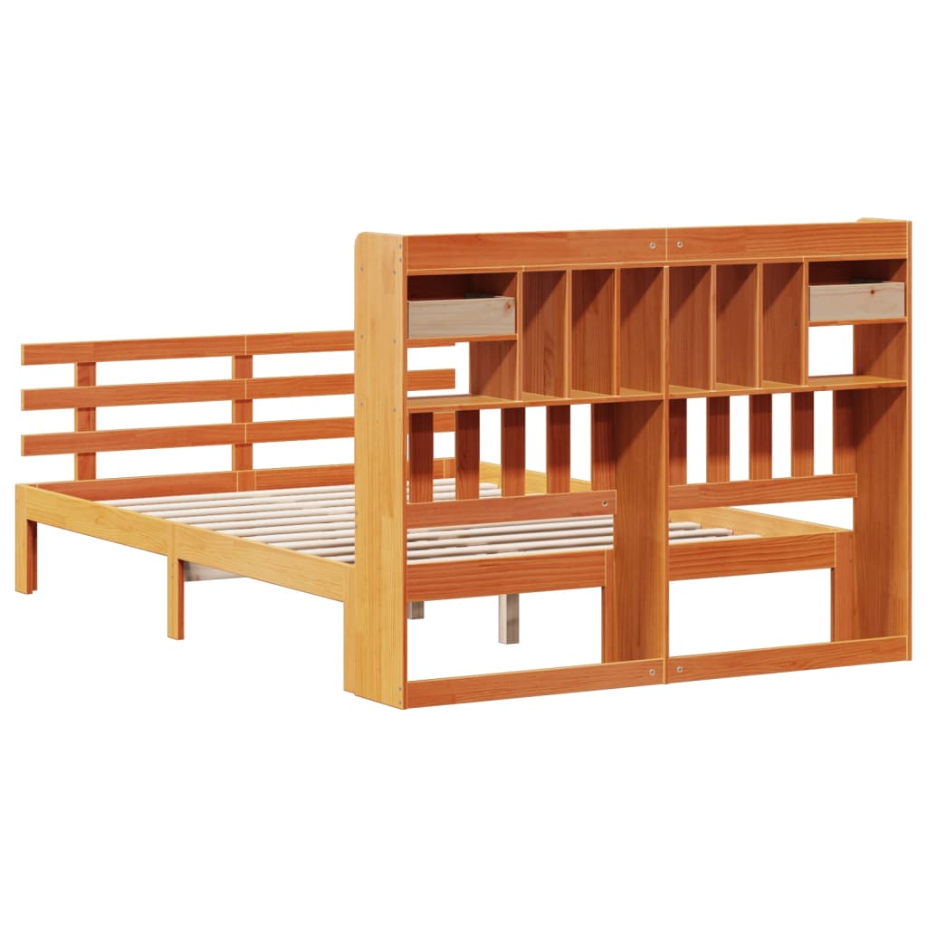 Massivholzbett mit Regal ohne Matratze Wachsbraun 140x190 cm