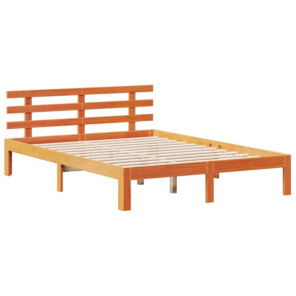 Massivholzbett mit Regal ohne Matratze Wachsbraun 140x190 cm