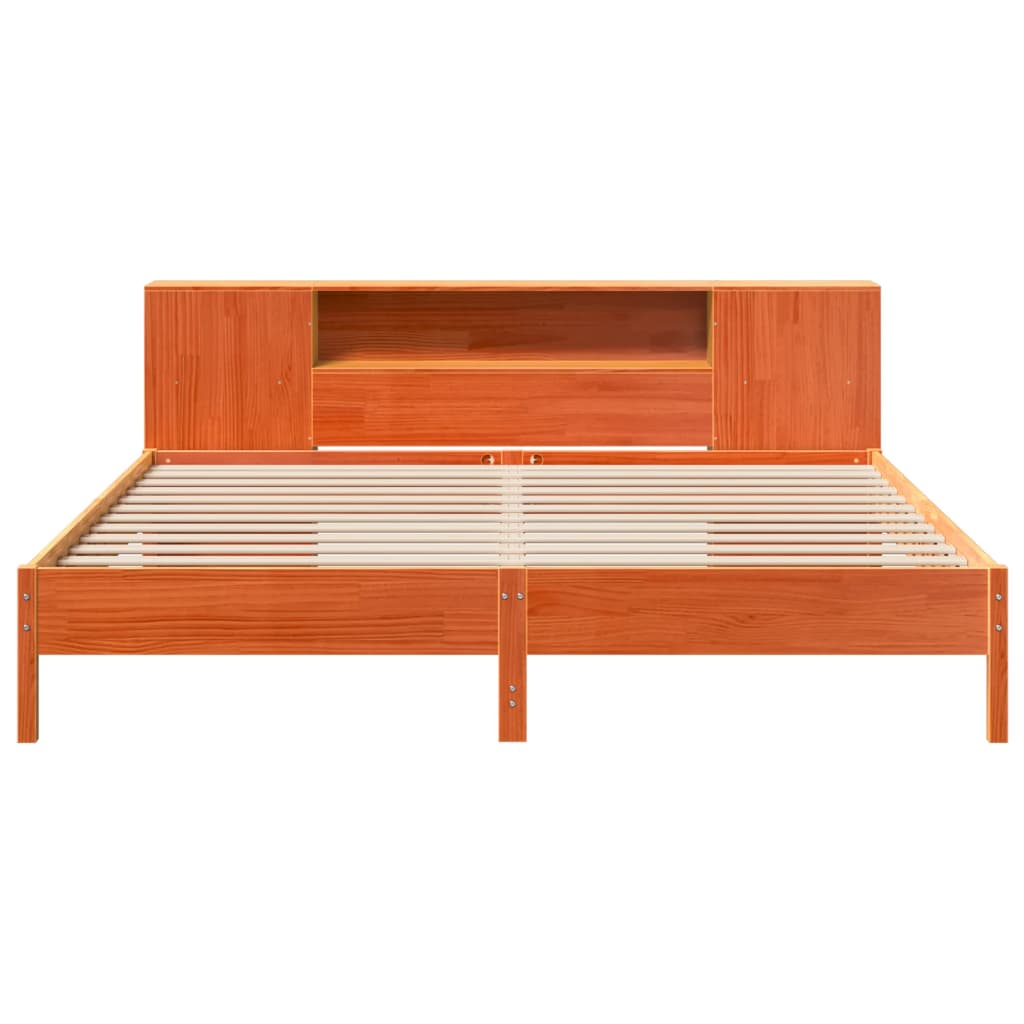 Lit en bois massif avec étagère sans matelas, couleur marron ciré, 200x200 cm