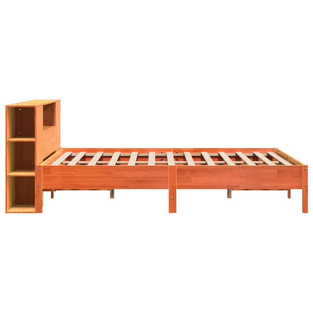 Lit en bois massif avec étagère sans matelas, couleur marron ciré, 200x200 cm