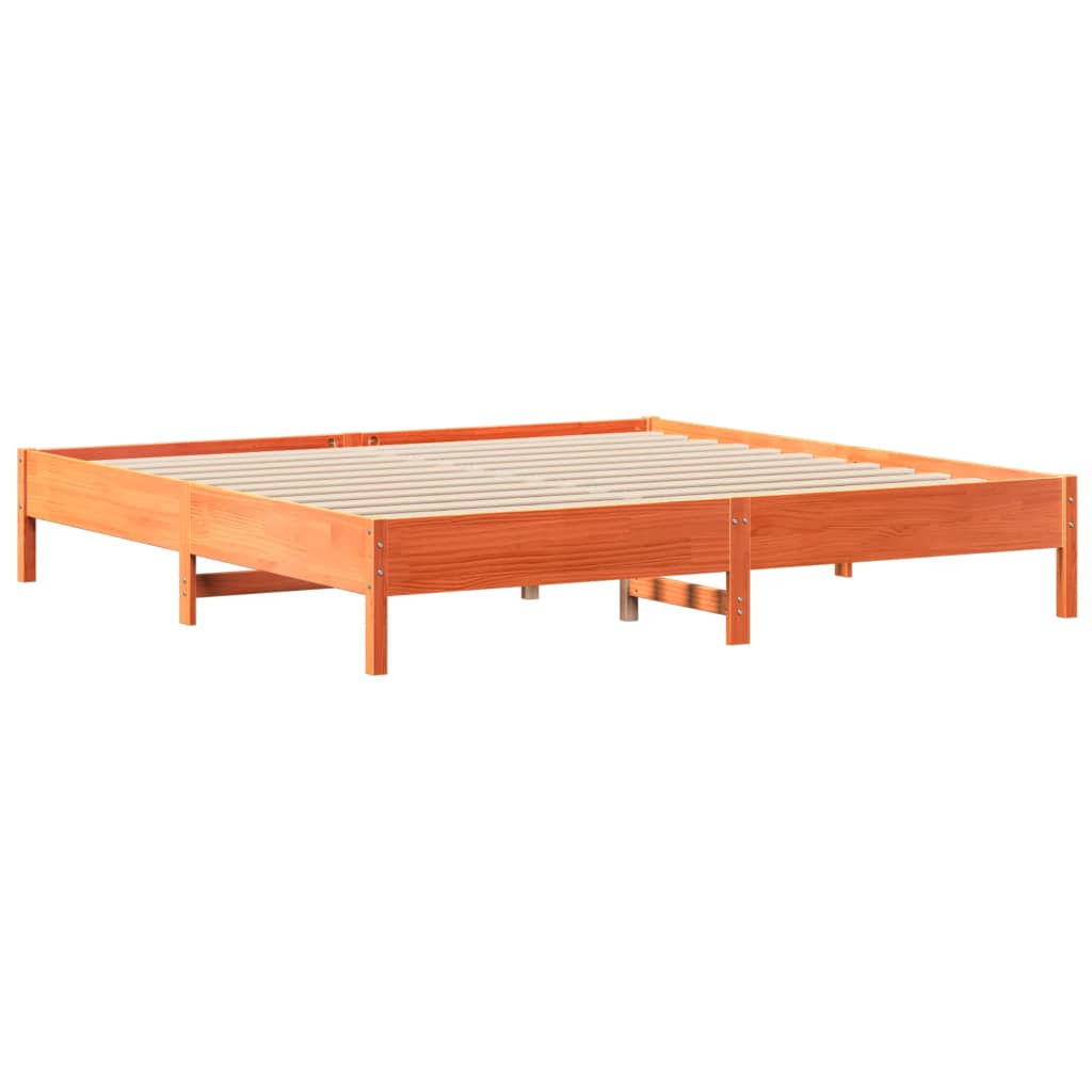Lit en bois massif avec étagère sans matelas, couleur marron ciré, 200x200 cm