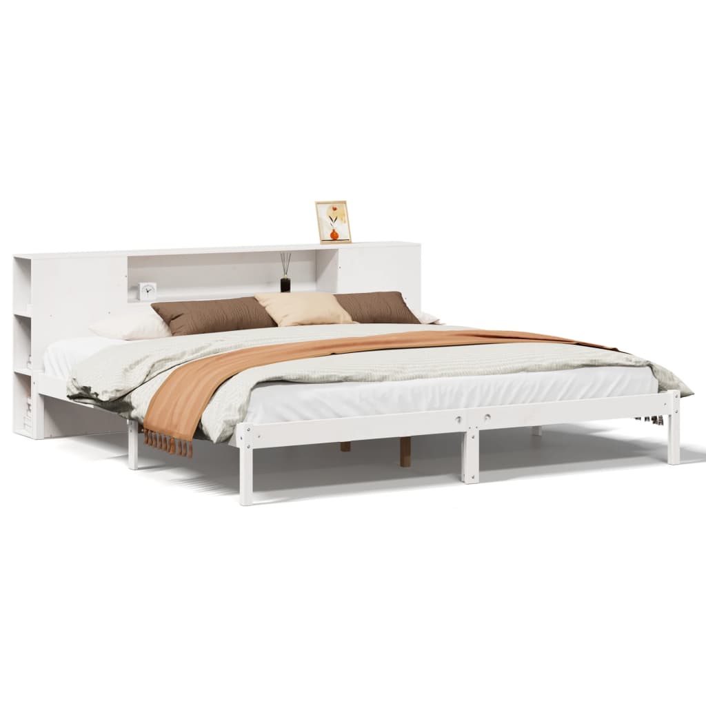 Lit en bois massif avec étagère sans matelas blanc 180x200 cm pin