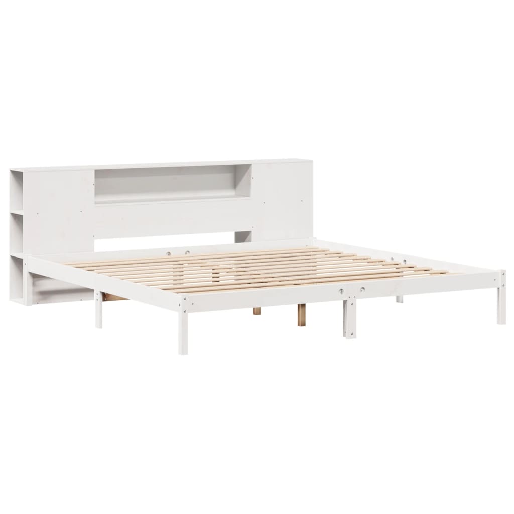 Lit en bois massif avec étagère sans matelas blanc 180x200 cm pin