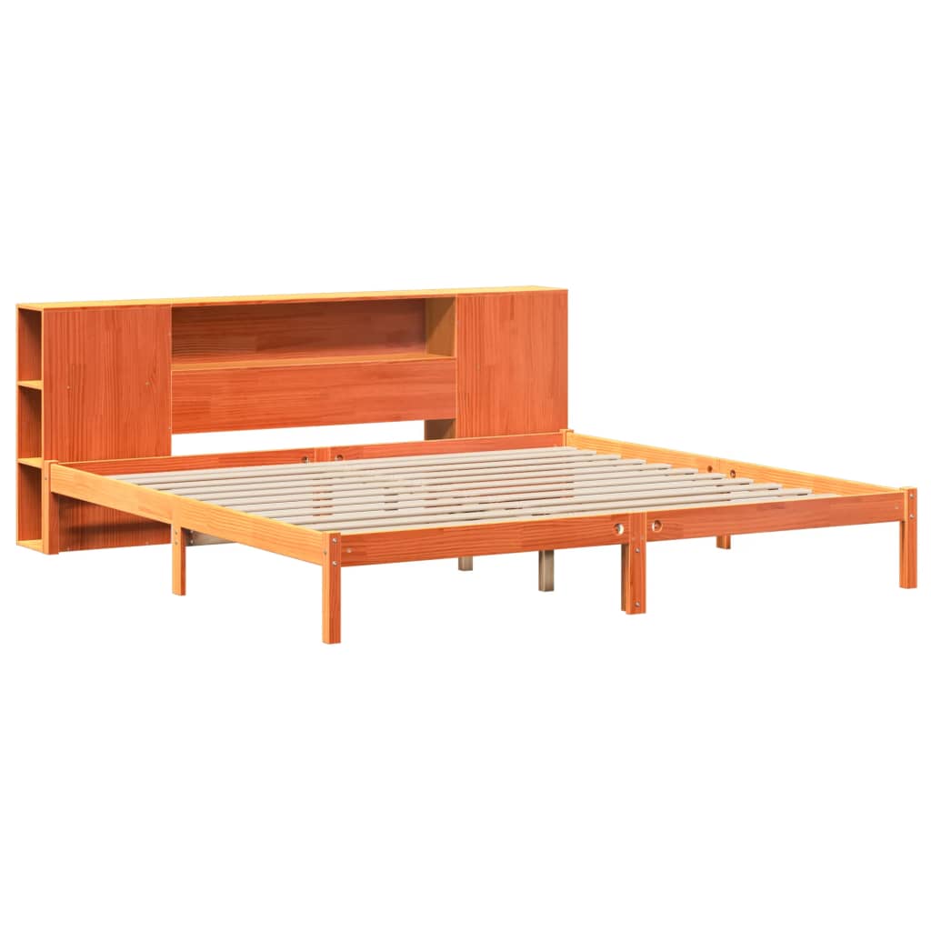 Lit en bois massif avec étagère sans matelas, marron ciré, 180x200 cm
