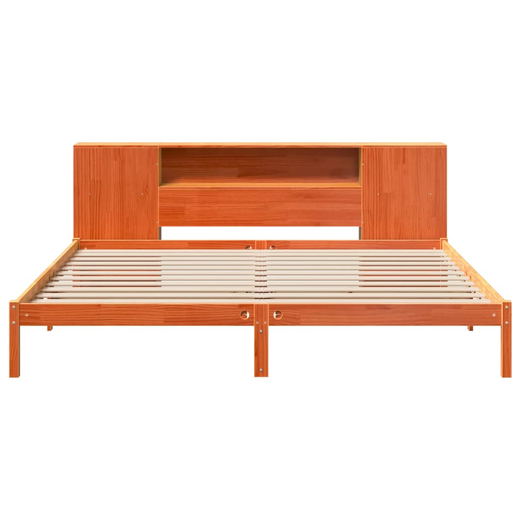 Lit en bois massif avec étagère sans matelas, marron ciré, 180x200 cm