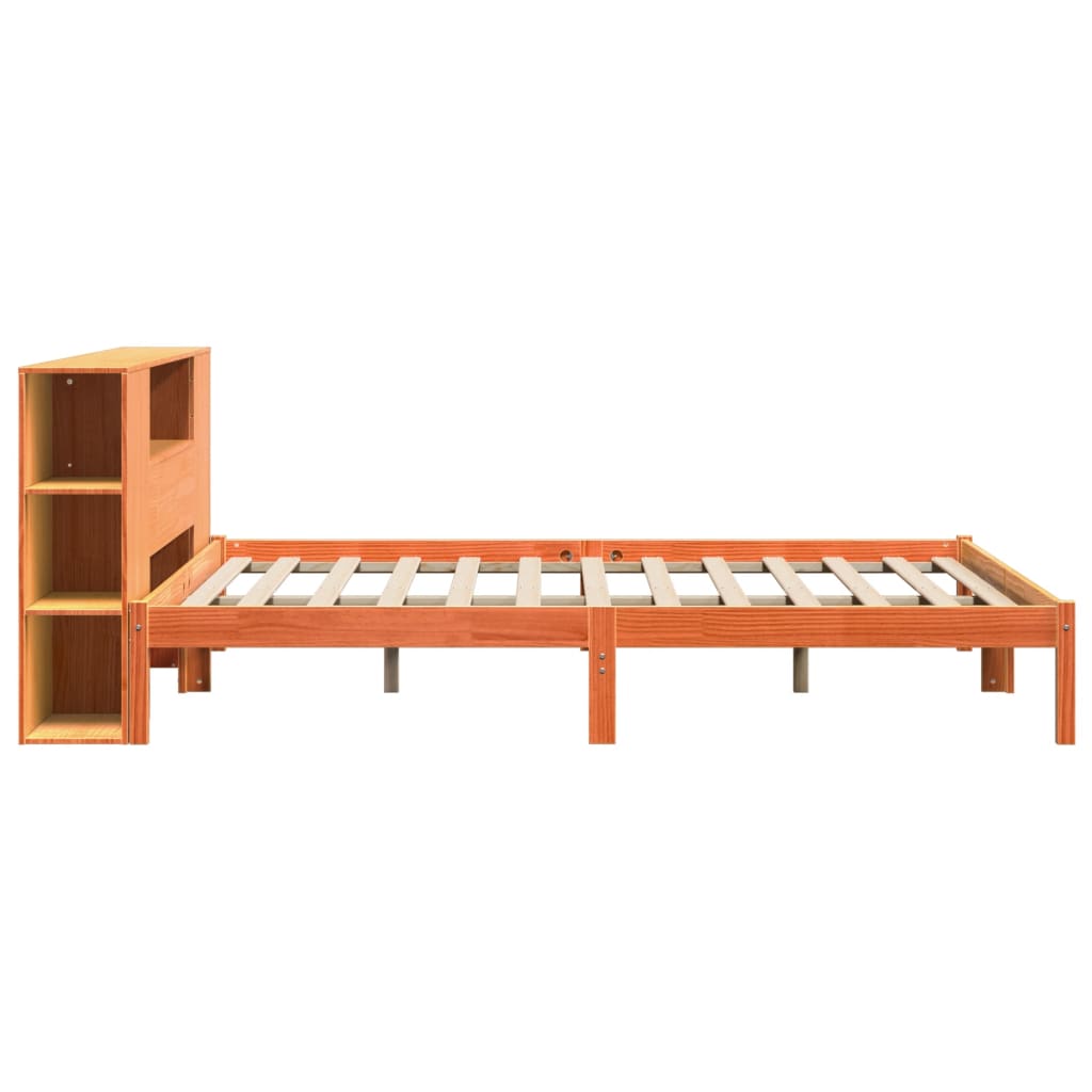 Lit en bois massif avec étagère sans matelas, marron ciré, 180x200 cm