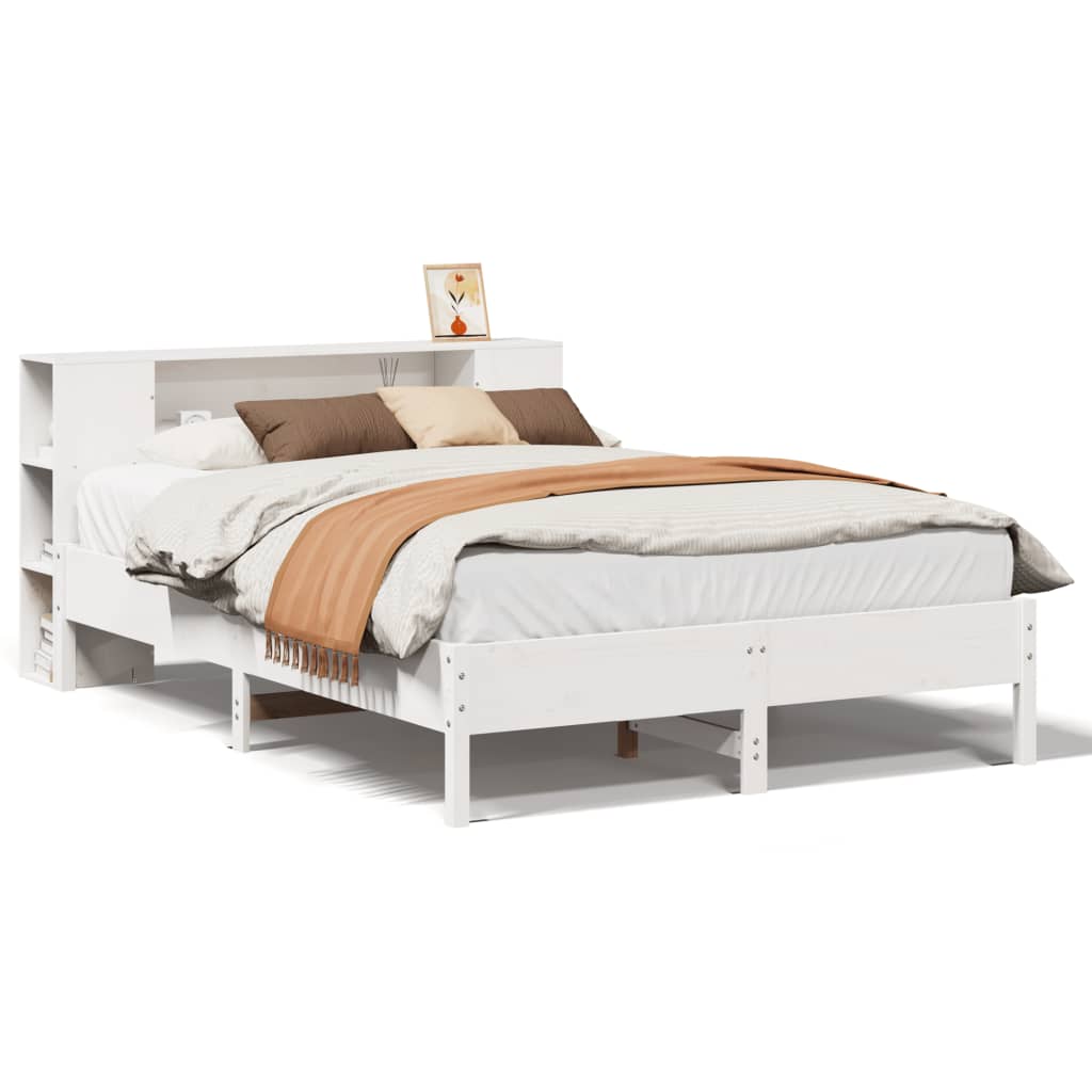 Lit en bois massif avec étagère sans matelas blanc 160x200 cm pin